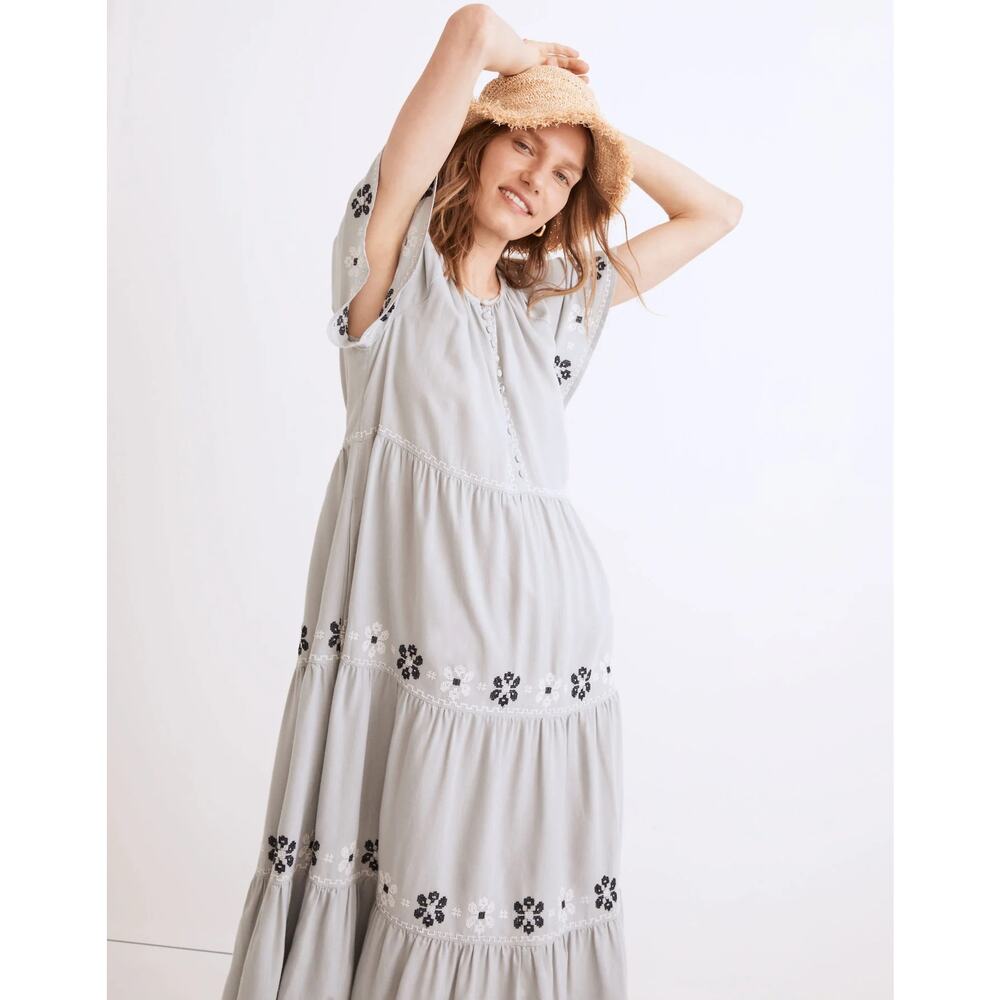 NWT Madewell Embroidered Flutter Sleeve Floral Tiered Midi Maxi Dress Size Large